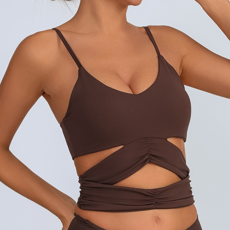 Nuevo cinturón de belleza de espalda cruzada arrugada de alta resistencia que se reúne con cojín de pecho para correr ropa de yoga bra