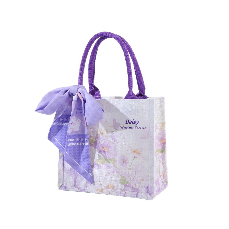 Bolsa de lona de estaminos, bolsas de lona de seda púrpura, bolsas de lona de mano, bolsas de lona de mano tridimensionales de compras