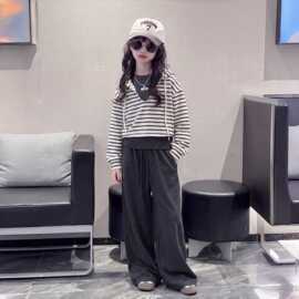 女童秋季条纹卫衣套装女大童2026新款洋气时髦儿童秋季裤子三件套