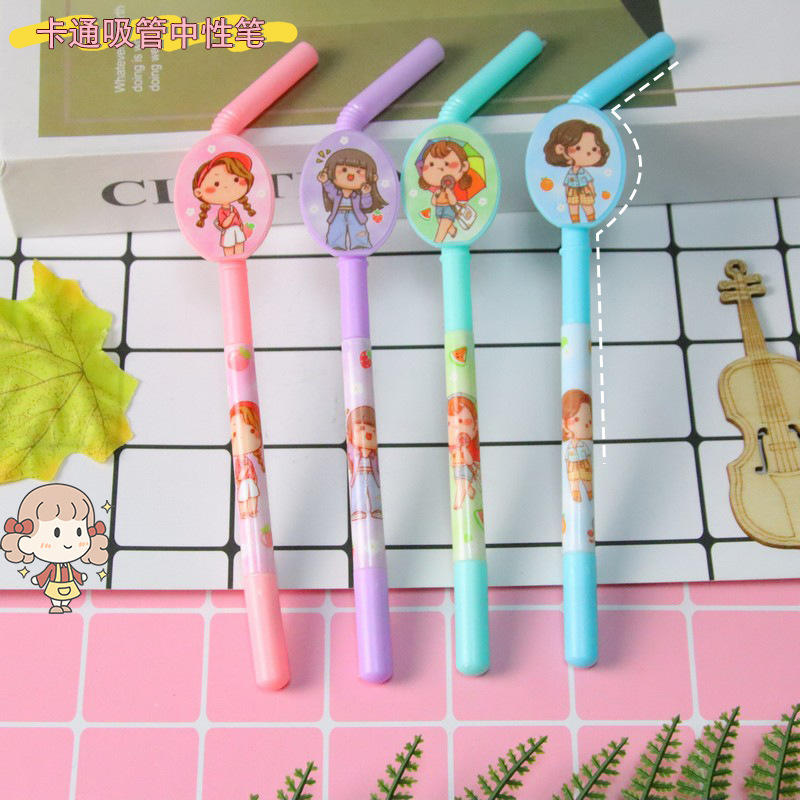 Linda forma de paja pluma neutral chica corazón alto valor flor película etiqueta pluma estudiante papelería pluma al por mayor