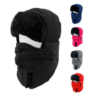 Winter Windproof Cold-proof Solid Color Lei Feng Cap Thickened fleece-lined Warm Ear Protection Cap Outdoor Headgear Riding Warm Hat