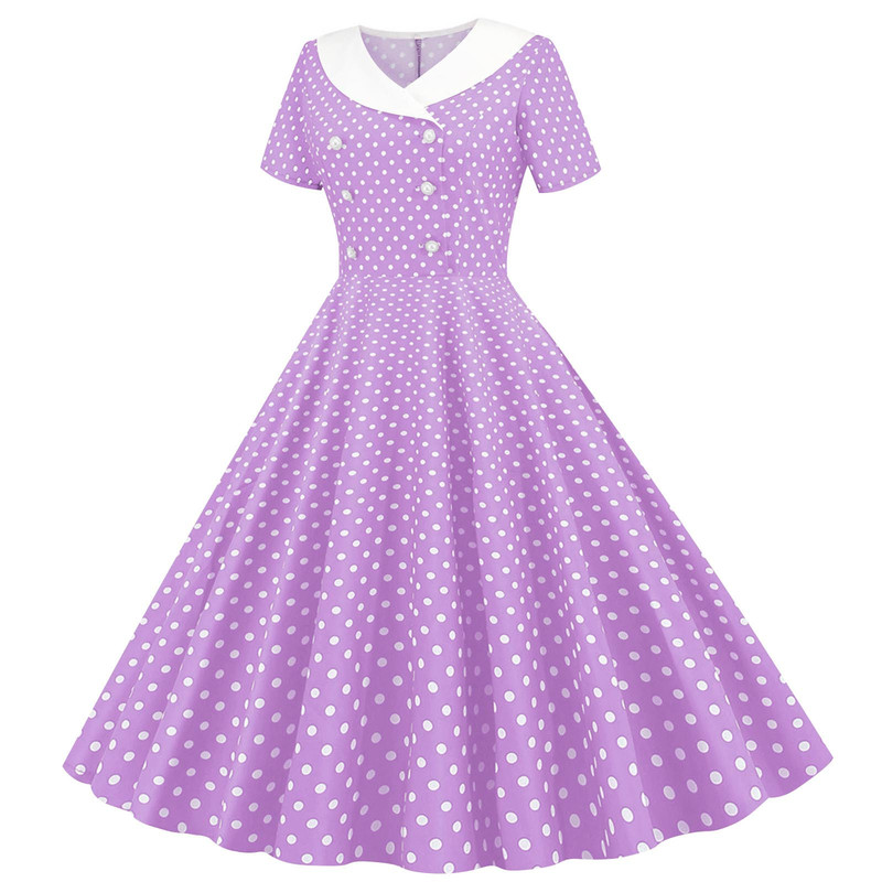 Cross-Border Foreign Trade Retro Hepburn-Style Women's Clothing for Adults, Popular in Europe and America, Polka Dot Multi-Color Short-Sleeve Flared Dress Cross-Border Foreign Trade Retro Hepburn-Style Women's Clothing for Adults, Popular in Europe and America, Polka Dot Multi-Color Short-Sleeve Flared Dress