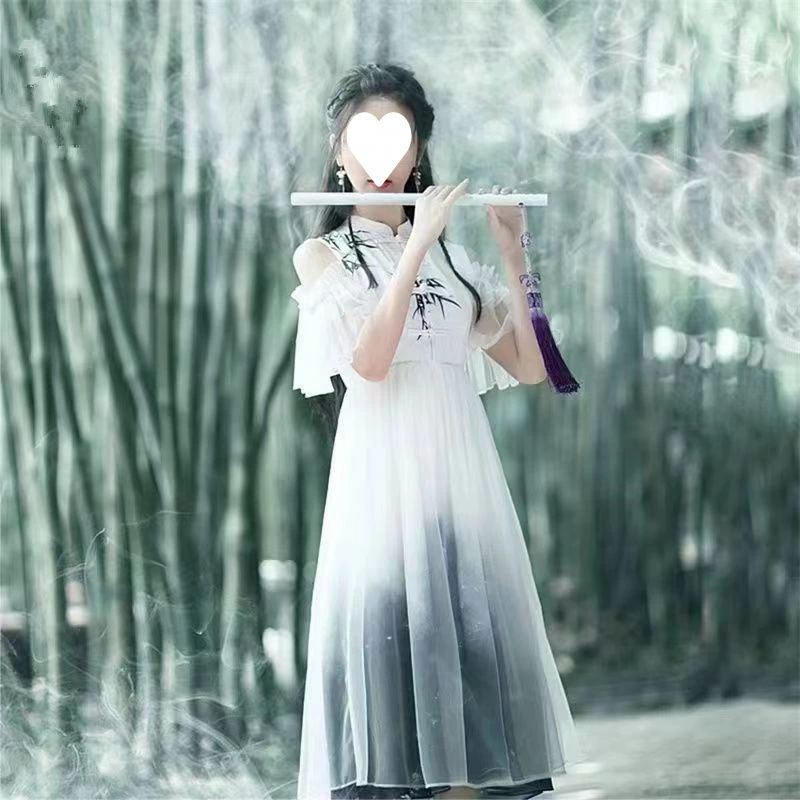 Платье средней длины, облегающий крой, новый китайский стиль, художественный национальный стиль, воротник-стойка, платье на пуговицах, пышные рукава, повседневная одежда в стиле ретро.