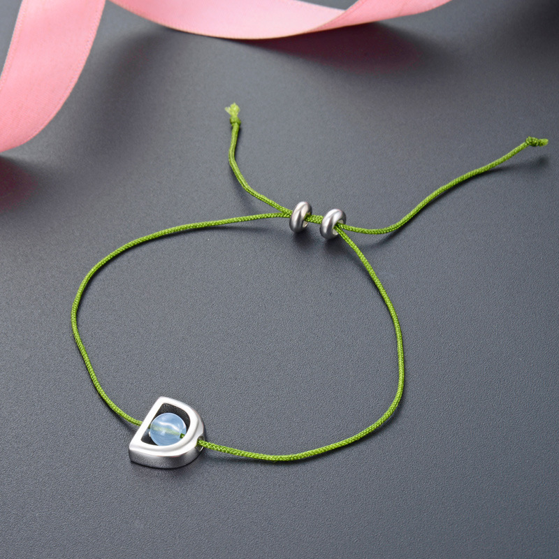 925 letras de plata esterlina D bola ajustación pulsera joyería personalidad japonesa y coreana simple estudiantes frescos cuerda de mano verde mujer