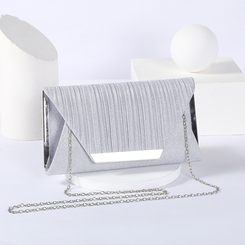 Dress Evening Bag Trendy Women's Simple Pleated Sequin Bag Clip Top Evening Bag Portable One Shoulder Crossbody Chain