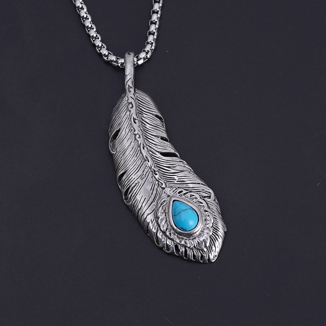 Titanium Hip Hop Couple Feather Pendant Jewelry Stainless Steel Necklace_voghion.com