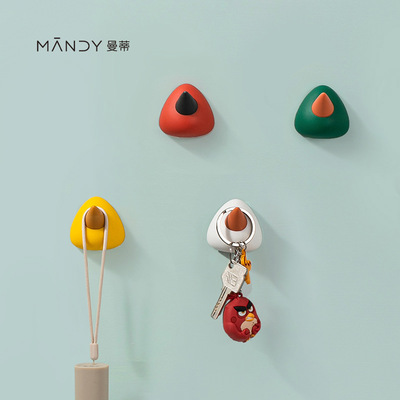 新款卡通挂钩 墙壁浴室无痕粘贴塑料挂钩4个装 免打孔门后置物架|ru