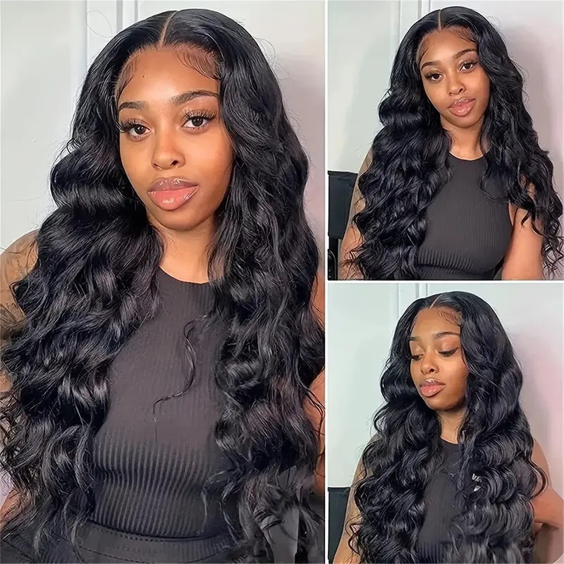 Peluca sintética de cabello sintético con raya frontal, ondas grandes y rizos, estilo africano, la más vendida, con encaje frontal y tocado completo._voghion.com