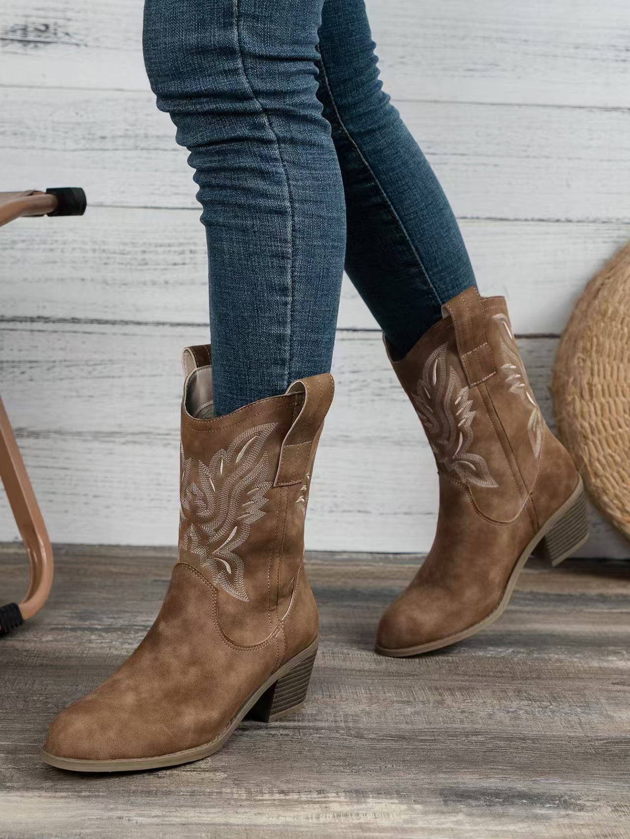 Women's Ankle Boots Round Toe V-cut Block Heel Autumn Winter_voghion.com
