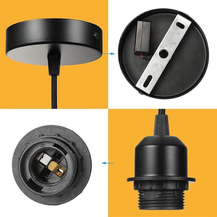 Fabricante al por mayor E27 diente completo con cable de 1 metro portalámparas portalámparas lámparas de iluminación portalámparas LED con placa de techo accesorios para lámparas de araña