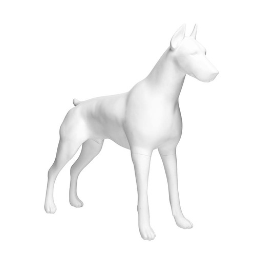 Display of various styles and sizes of simulated pet figurines, showcasing pet clothing and pet accessories