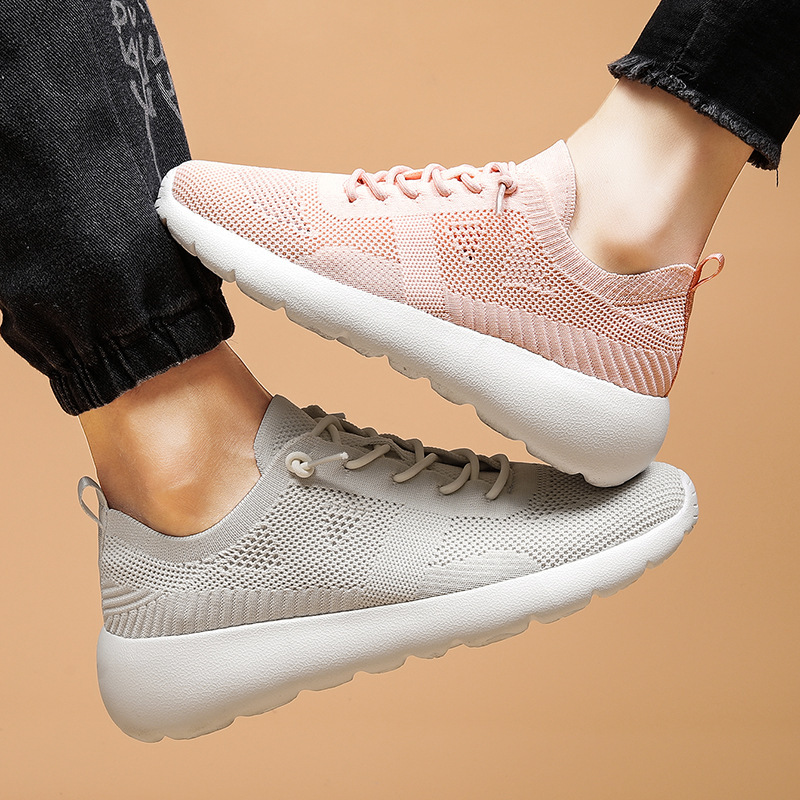 2024 Lace-Up Flying Woven sneaker Men's and Women's Breathable Lightweight Couple's Running Shoes High Elastic Platform Mesh Shoes Commuter Shoes