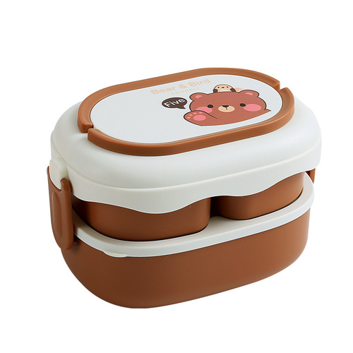 ins Internet celebrity bear double-layer plastic lunch box large capacity student portable lunch box microwave oven adult lunch box