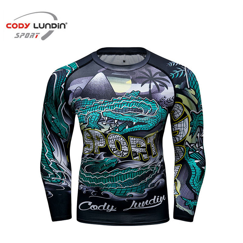 High Elastic Digital Printing Long Sleeve Sports Tight Clothes Basketball Training Base Shirt Autumn and Winter Fitness Running Compression T-shirt