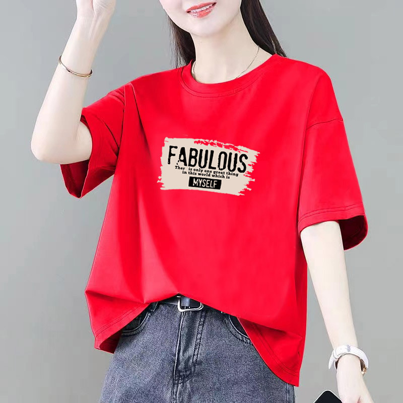 小柄な綿半袖Tシャツレディースゆったり夏新作カジュアル大きいサイズファットmm痩身ボトムシャツトップイン|undefined