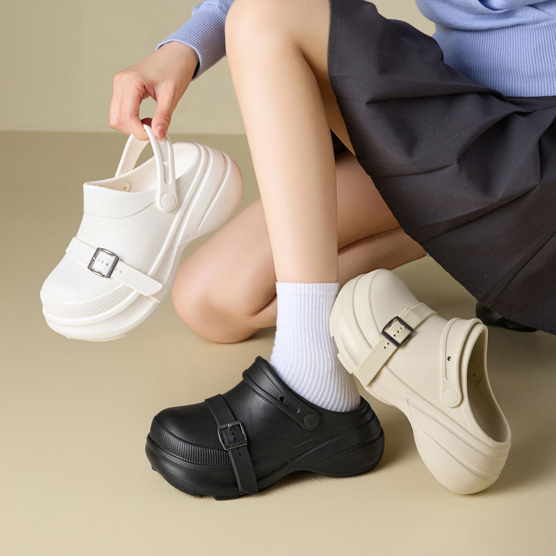 女性が外で履くための新しい包頭スリッパ、EVA厚底スリッポン、夏用耐摩耗性、滑り止め、ハイエンドバックル付きビーチスリッパ|undefined