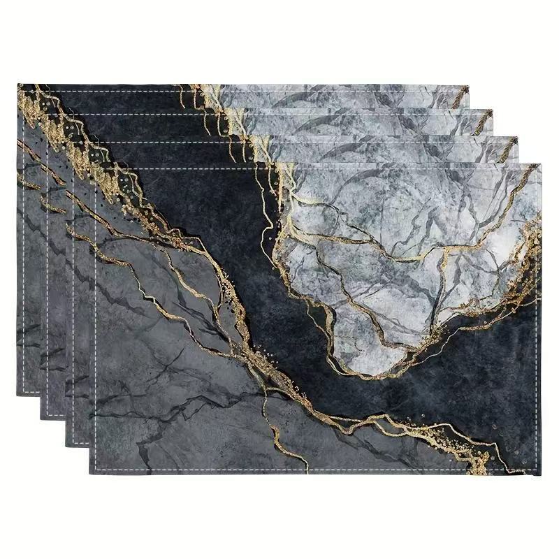Nuevo poliéster cáñamo temu venta caliente oro negro mármol mantel moderno arte flor mantel restaurante decoración de la cocina