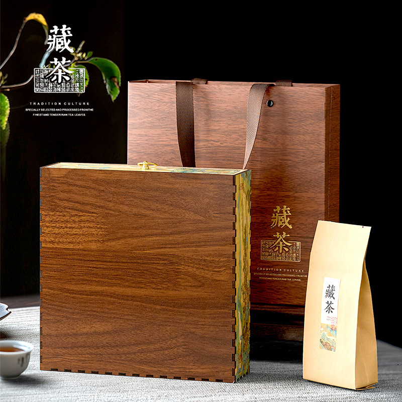 盒境357g普洱老白茶茶饼盒半斤装散茶木质抽屉式现货空茶叶包装盒