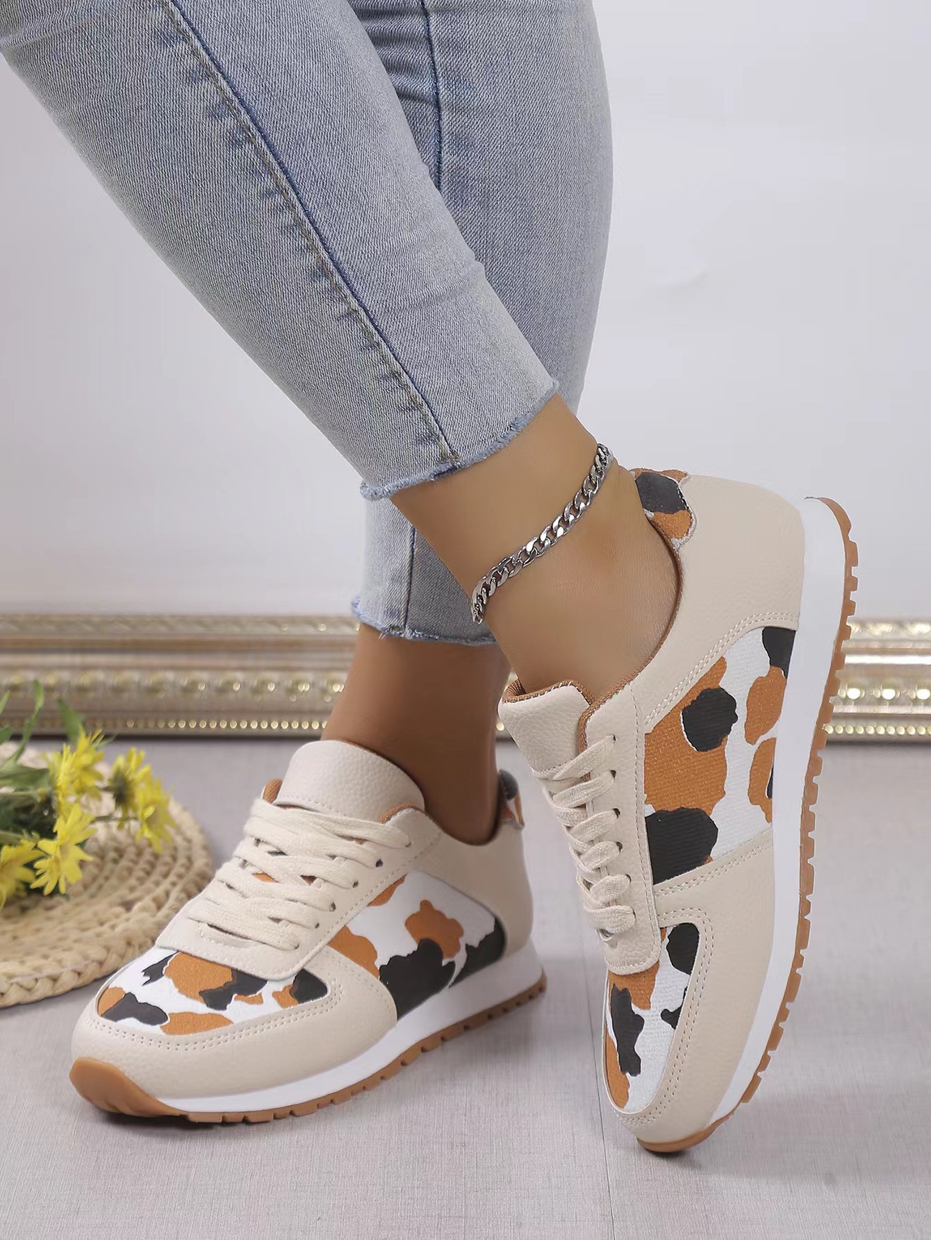 Damen Freizeitschuhe Mit Leopardenmuster Und Dicker Sohle_voghion.com