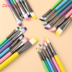 Amazon Best Selling 6-Piece Set Pastel Color Watercolor Gouache Brushes Acrylic Brushes Wholesale Wooden Brushes