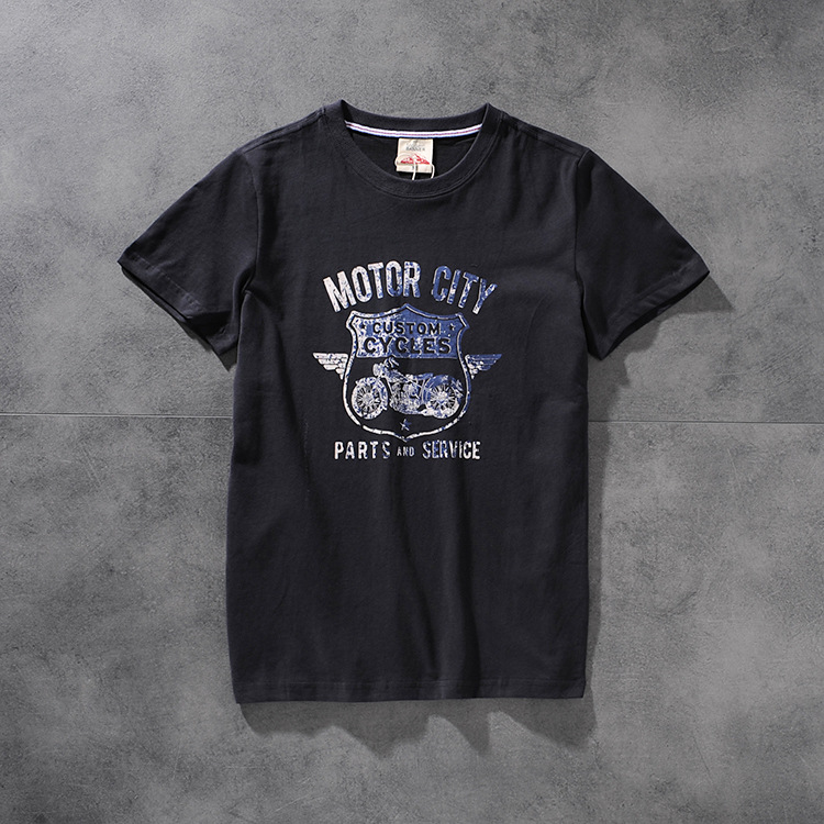 Modern banner American retro wash hair original print men's round collar short-sleeved T-shirt half-sleeve M618 27 Modern banner American retro wash hair original print men's round collar short-sleeved T-shirt half-sleeve M618 25
