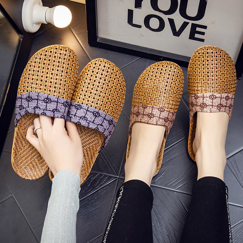 Summer Rattan woven slippers lightweight flat bedroom home couple men and women breathable straw mat bamboo woven cool new Summer Rattan woven slippers lightweight flat bedroom home couple men and women breathable straw mat bamboo woven cool new