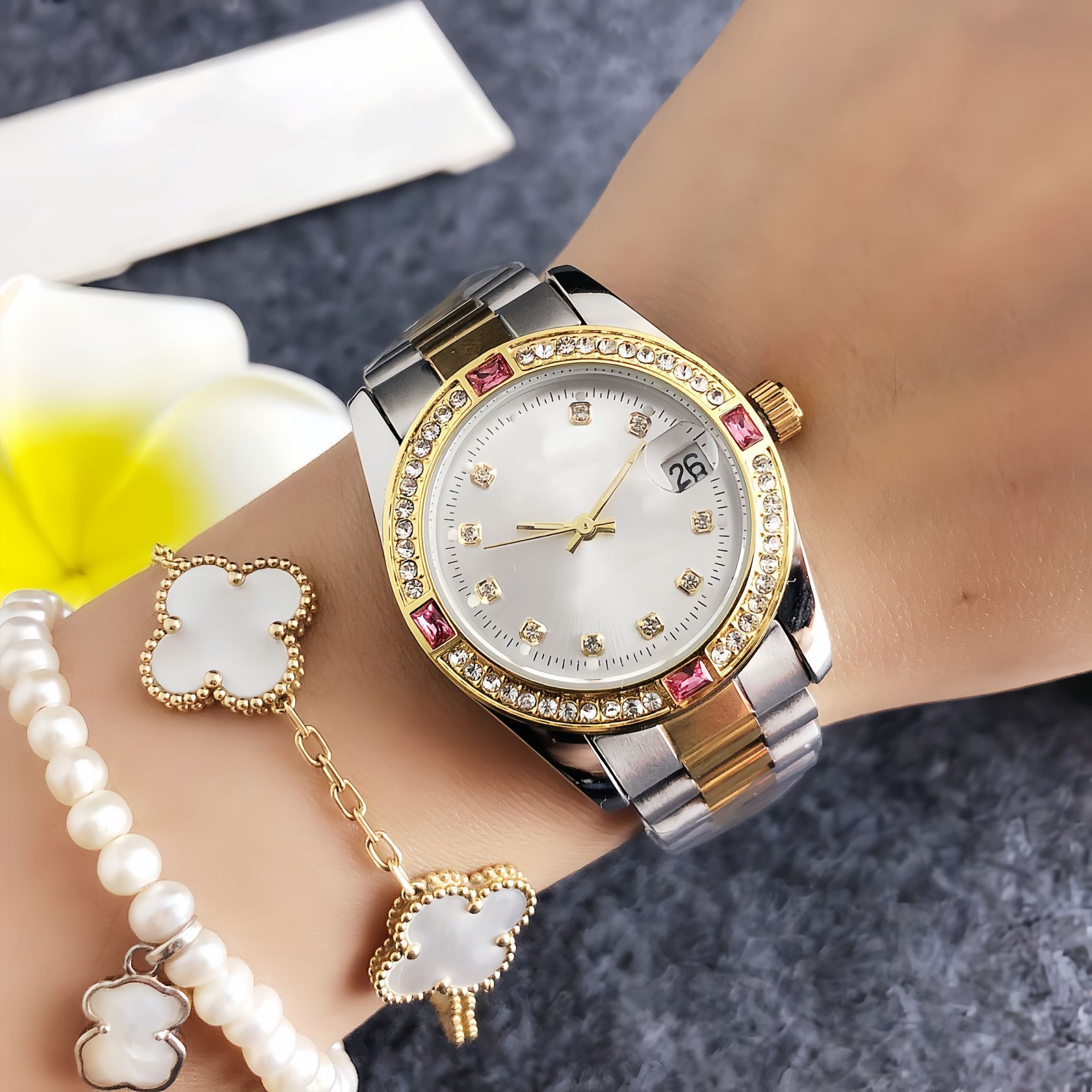 Colorful Diamond-Encrusted Fashion Retro Waterproof Women's Watch Automatic Watch New Douyin Hot-Selling Women's Watch Live Broadcast Hot Model