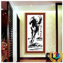 ✅绣好的纯手工十字绣成品马到成功竖版 一匹马书房玄关水墨版带