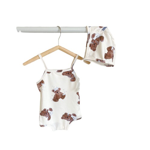 ins23 summer infant swimsuit and swimming cap, suspender bag, baby girl's swimming beach suit, one-piece
