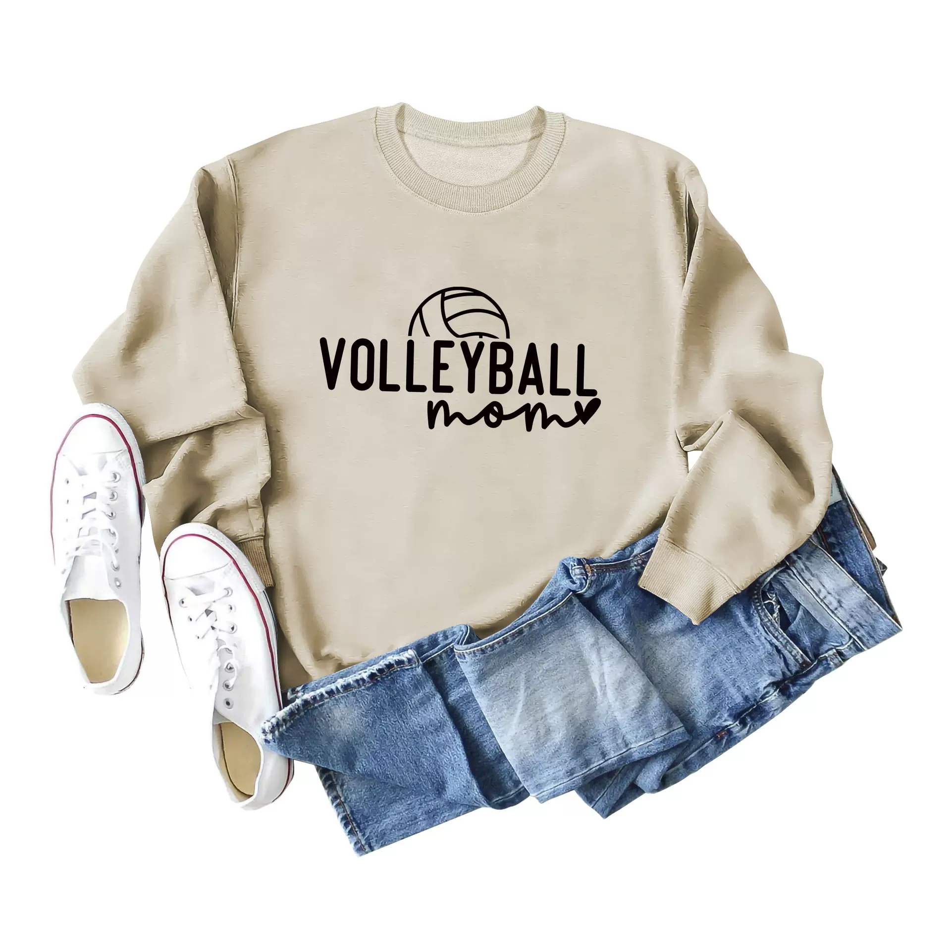 亚马逊欧码欧美女士长袖上衣VOLLEYBALL MOM简约时尚卫衣圆领批发