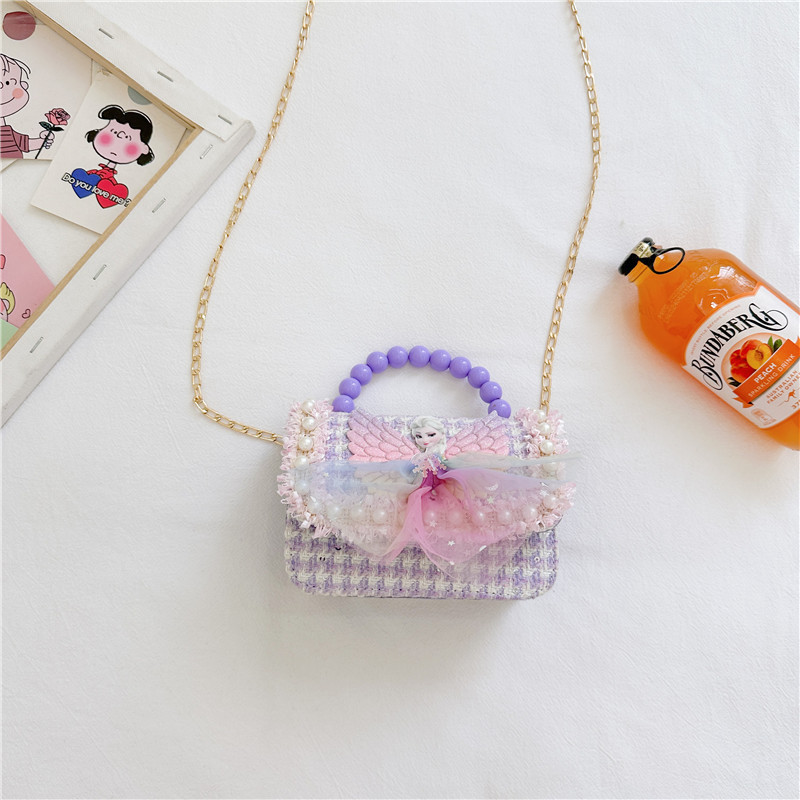 Bolsos infantiles niñas princesas niñas mochilas de hombro estilo caricatura encantador bolso de perlas de cadena