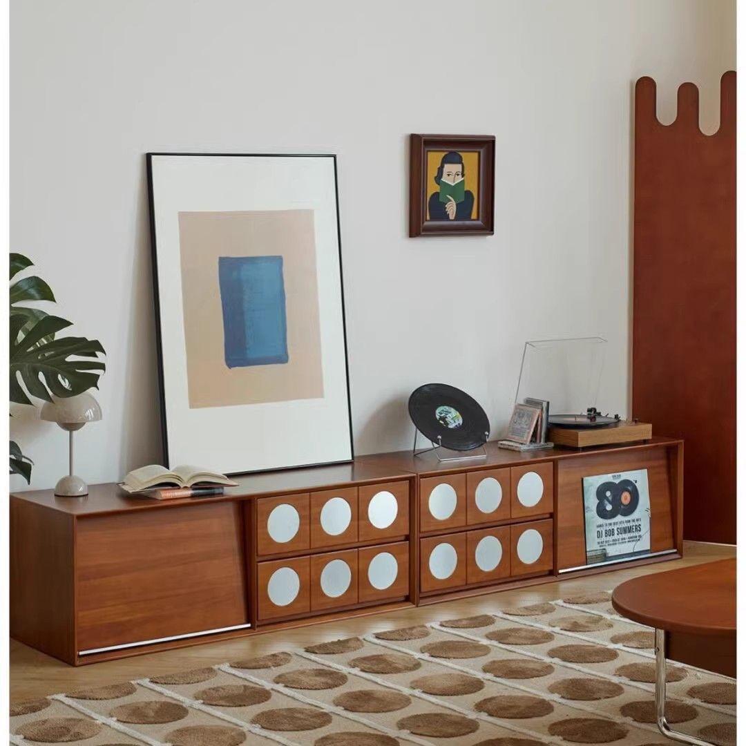 Solid Wood Combination Tv Cabinet Retro Storage Storage Cabinet Integrated French Floor-Standing Combination Cabinet Small Apartment Living Room Carmen