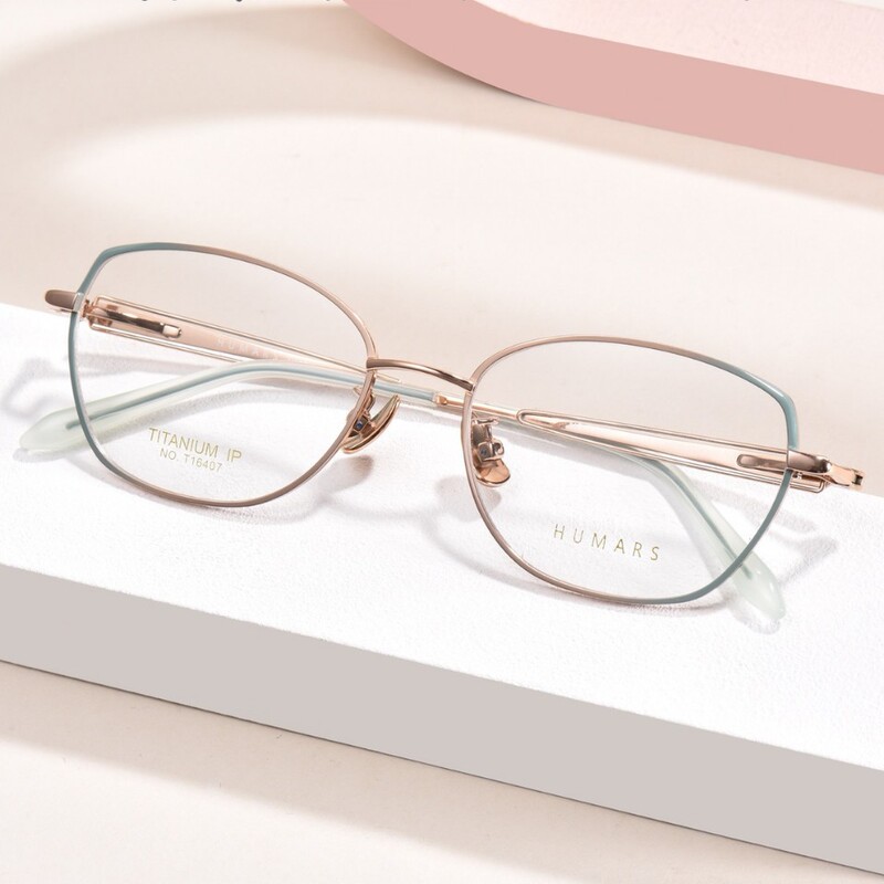 High-Quality Pure Titanium Myopia Glasses Frame Humars Brand Women's Ultra-Light Ceramic Titanium Frame Elegant and Intellectual Peacock Blue High-Quality Pure Titanium Myopia Glasses Frame Humars Brand Women's Ultra-Light Ceramic Titanium Frame Elegant and Intellectual Peacock Blue