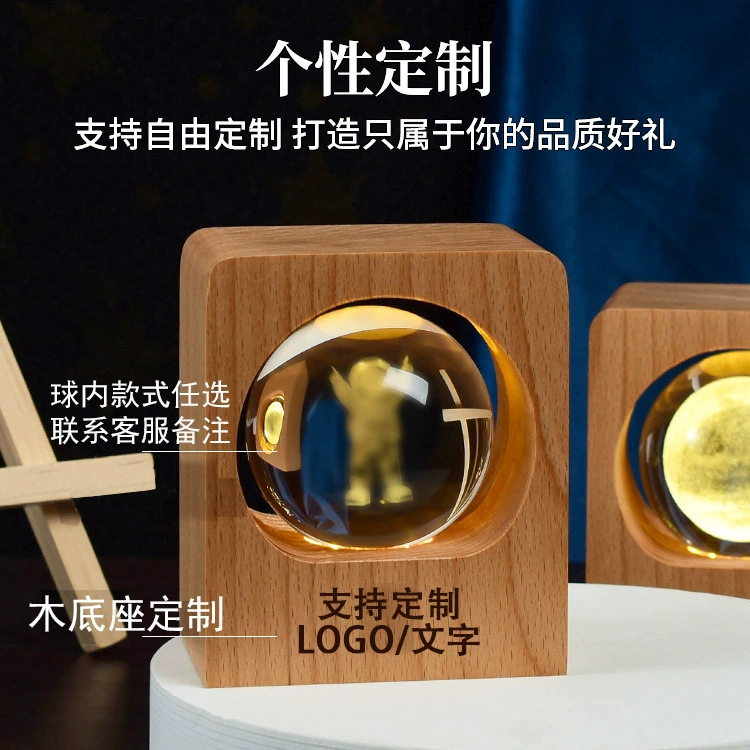 Кристальное 3D интерьерное резное дерево ручной работы Pattern надпись спальня украшения ночник хрустальная сфера галактика