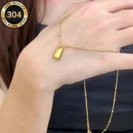新潮小金条项链女高级小众设计感轻奢金砖气质锁骨链颈链百搭个性