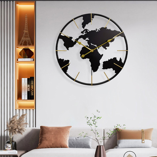Modern entryway art wall clock world map round iron fashion wall clock cross-border e-commerce clock clock