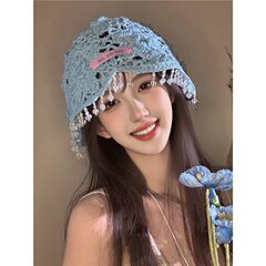 波西米亚风串珠流苏包头帽女2025新款镂空钩花时尚百搭显脸小帽子