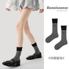 Renaissance秋冬新款中筒袜波点公主袜蝴蝶结百搭简约ins潮袜子女