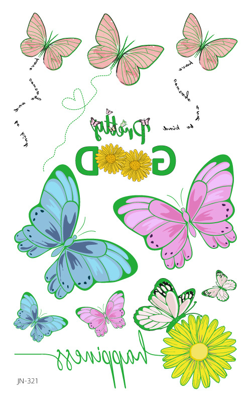 Venta caliente en el extranjero sudor impermeable luminoso dibujos animados lindo mariposa tatuaje pegatinas de larga duración protección ambiental luminosa tatuaje de los niños