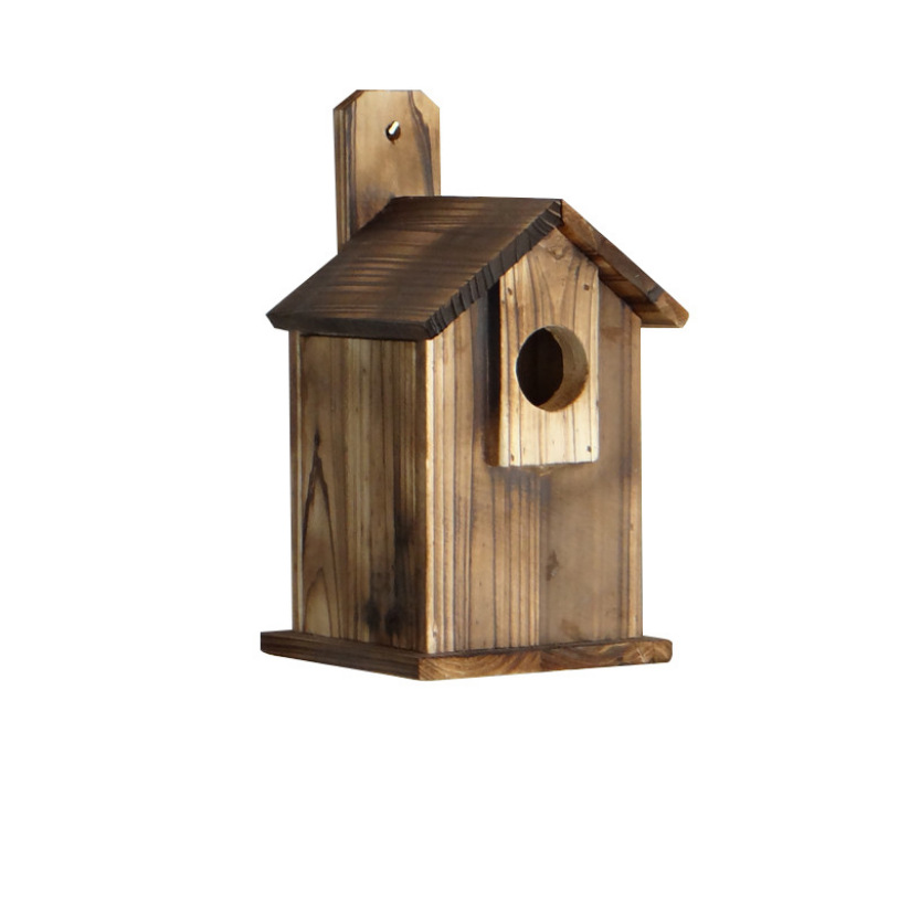 Nido de pájaro de madera retro al aire libre carbonizado exterior Nido de Pájaro creativo interior creativo de madera artesanía decoración casa de aves
