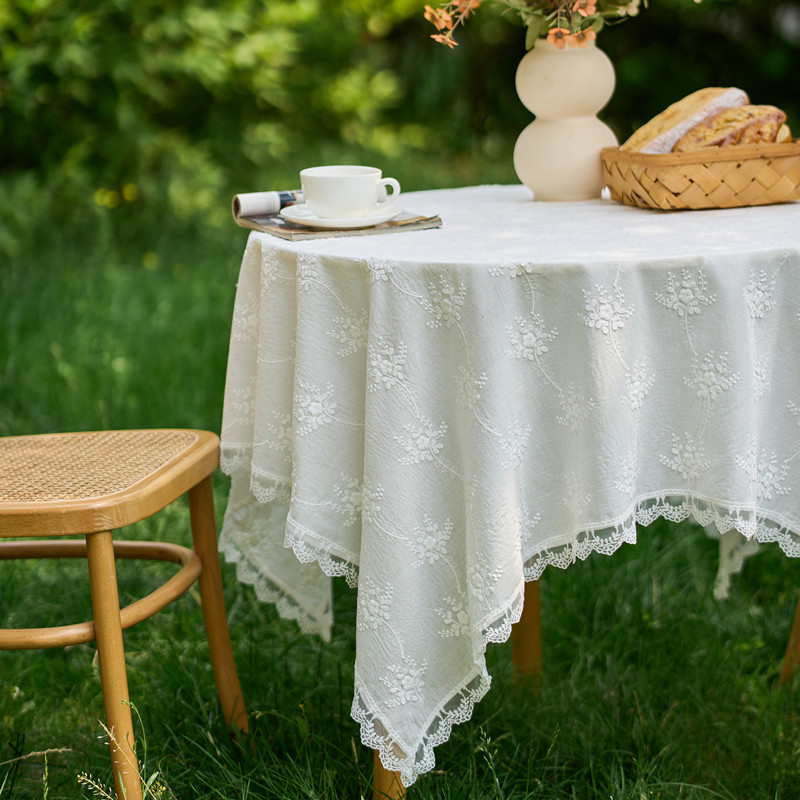 Ins French Stereo White Embroidered Flower Lace Edge Dust Cover Photo Background Cloth Tablecloth Tablecloth Wholesale