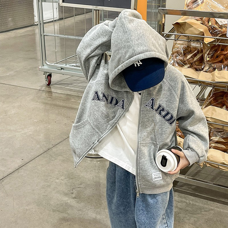 Baoduo Kidsren's Clothing Boys Spring & Fall Hooded Jacket 2024 New Korean Style Small and Medium-Sized Kidsren's Baby Tops Kidsren's Zipper Shirts