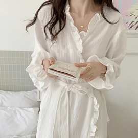 纯欲风性感荷叶边睡衣裙子女春秋薄款长款睡袍浴袍家居服睡裙晨袍