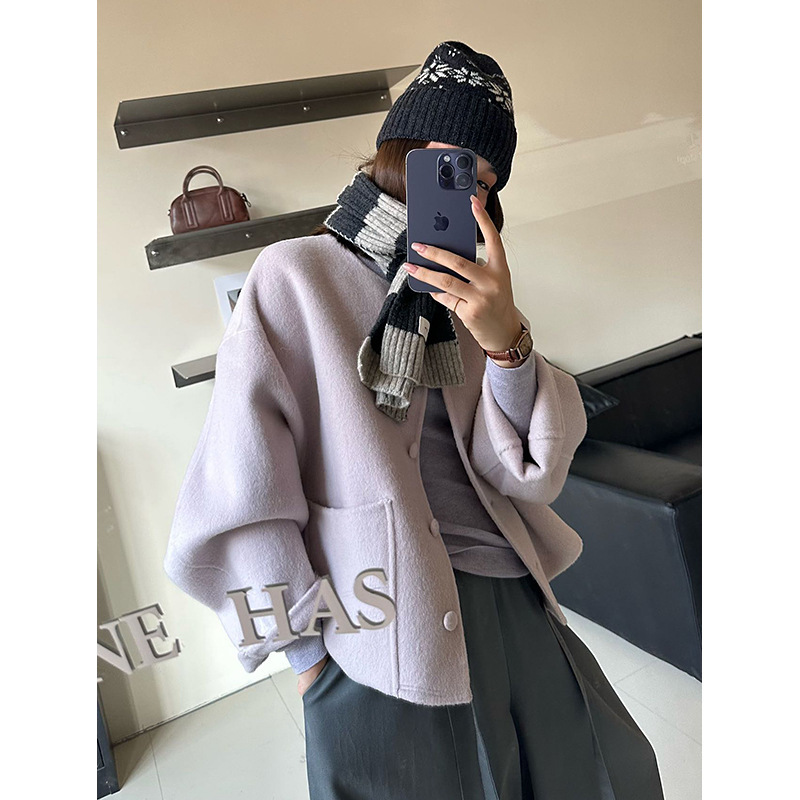 Ningpai "Taro Purple Frost" Double-Sided Wool Coat for Women, Short Style, 2026 Autumn New Model, Wool Coat for Petite Women, Korean Style
