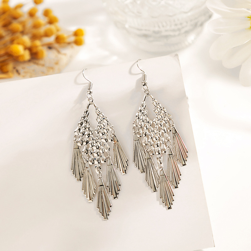 Cruz-frontera hueco metal multi-capa hoja pendientes vintage estilo étnico gota de agua ronda geométrica borla pendientes al por mayor