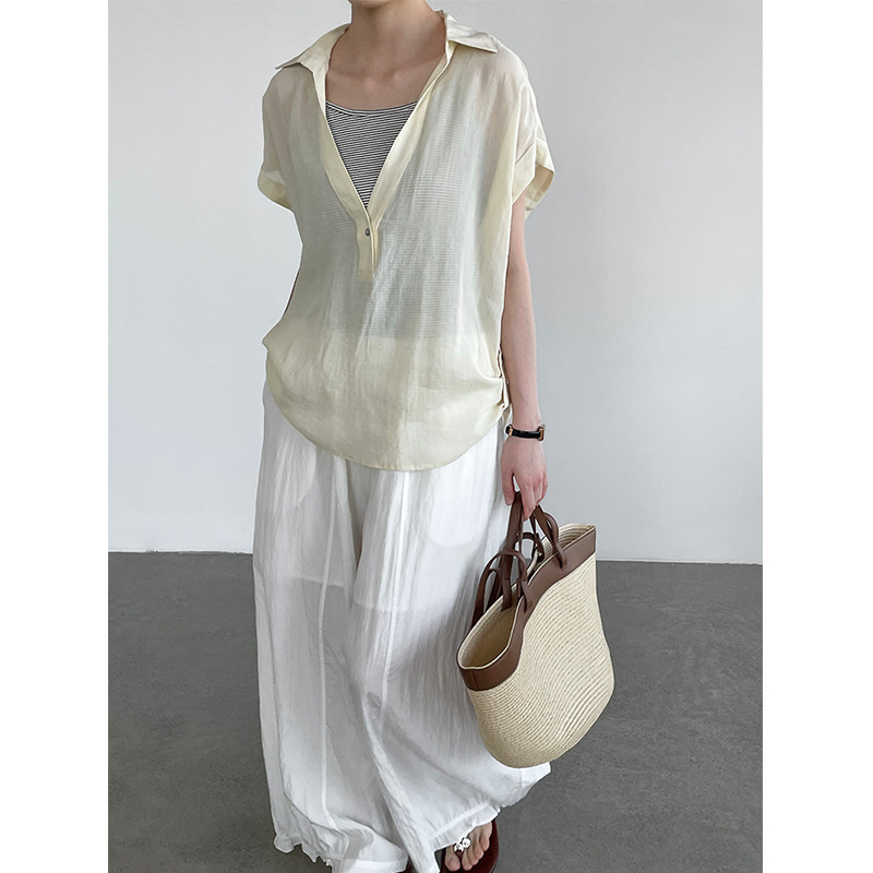 Taochuan Elegant Commuter Style Lapel Shirt + Striped Vest Two-Piece Set for Women, Loose and Versatile Shirt T5039