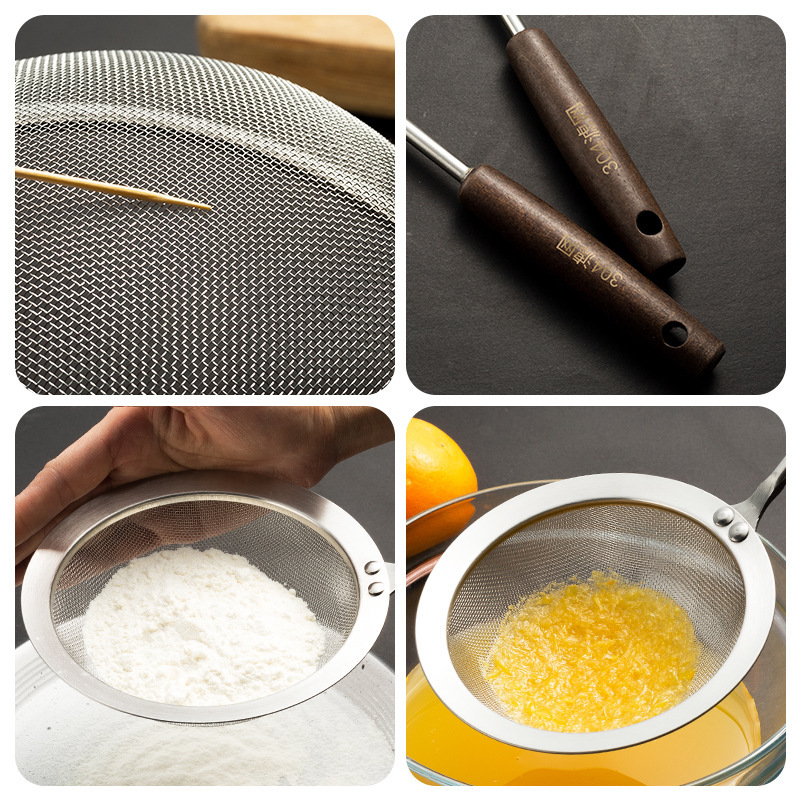 304 colador de acero inoxidable mango de madera malla densa tamiz de aceite cuchara de aceite frito sopa de aceite separación leche de soja olla caliente cuchara de espuma