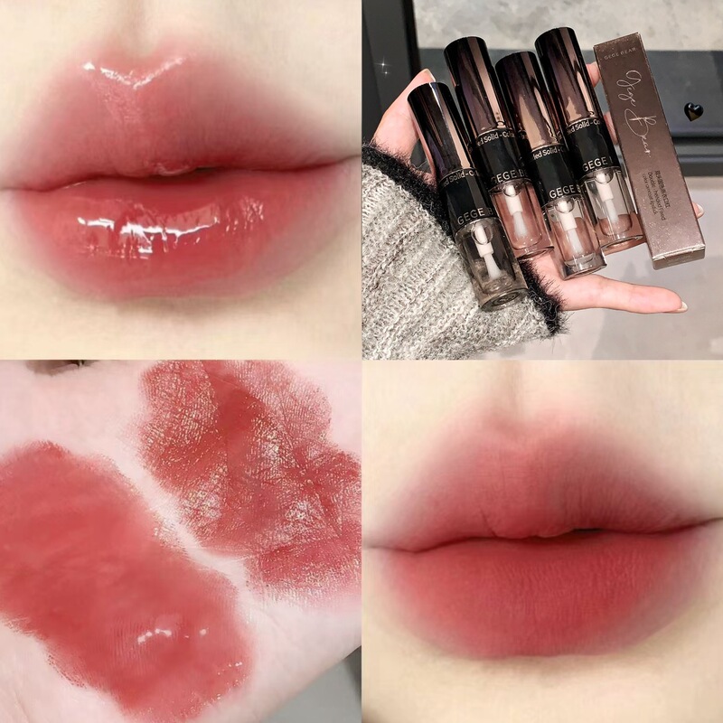 Gege Bear Double-Ended Solid Color Raincoat Lipstick, Smooth, Moisturizing, Hydrating, and Not Easy to Come Off