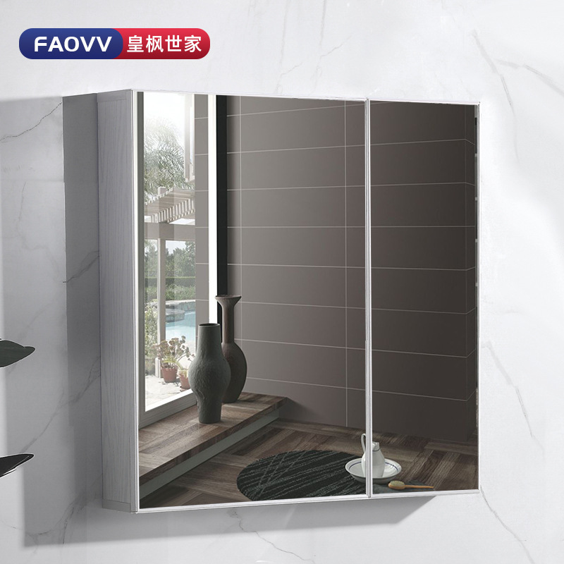 Nordic space aluminum mirror cabinet bathroom mirror box wall-mounted bathroom full mirror cabinet bathroom mirror with storage rack