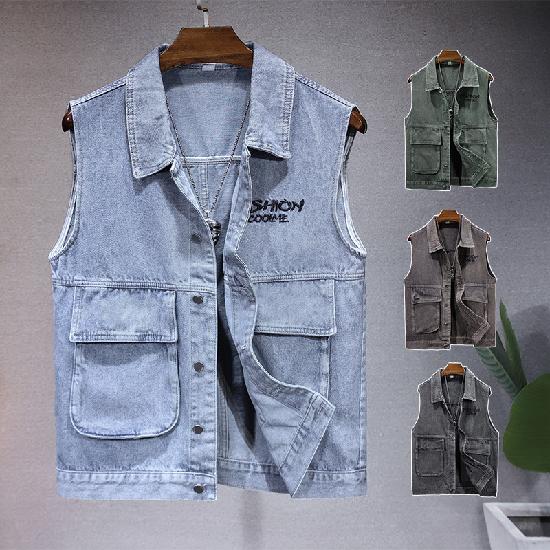 2025 New Trendy Men's and Women's Waistcoat Vest Four Seasons Loose Fashion Motorcycle Denim Workwear Vest Men's